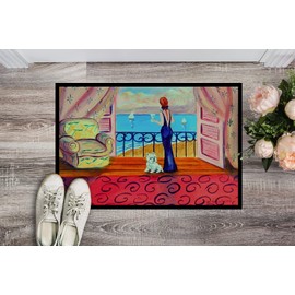 Caroline's Treasures 7125MAT Westie with Mom and a View Doormat 18x27 Front Door Mat Indoor Outdoor Rugs for Entryway, Non Slip Washable Low Pile, 18H X 27W