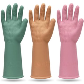MAMISON MAMISON 3 Pairs Colorful Reusable Waterproof Household Dishwashing Cleaning Rubber Gloves, Non-Slip Kitchen Glove (Medium)