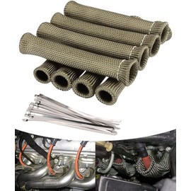 Titanium Spark Plug Wire Sheathing Thermal Protection Insulation Sleeve, 2500 Degree Heat Shield Package 6 Inch for Automotive Trucks 8PCS with 16pcs Wire Ties (Titanium)