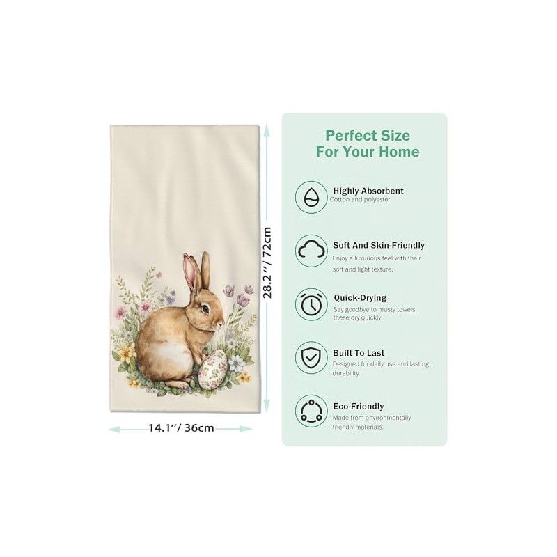 Snowmolle Happy Easter 2 Pack Hand Towels for Bath, Easter