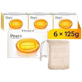 Pears Natural Amber Soap Bars 125g 6 Pack + 1x Soap Bag