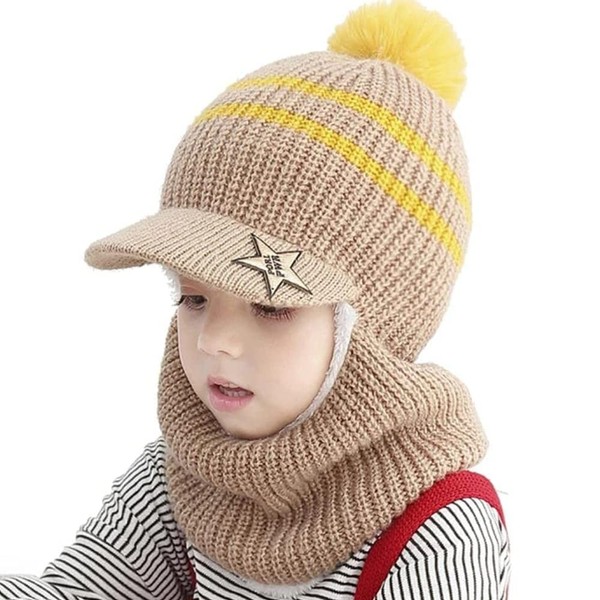 iNszkoos Kids Winter knitted Hats Earflap Hood Scarf Set Unisex