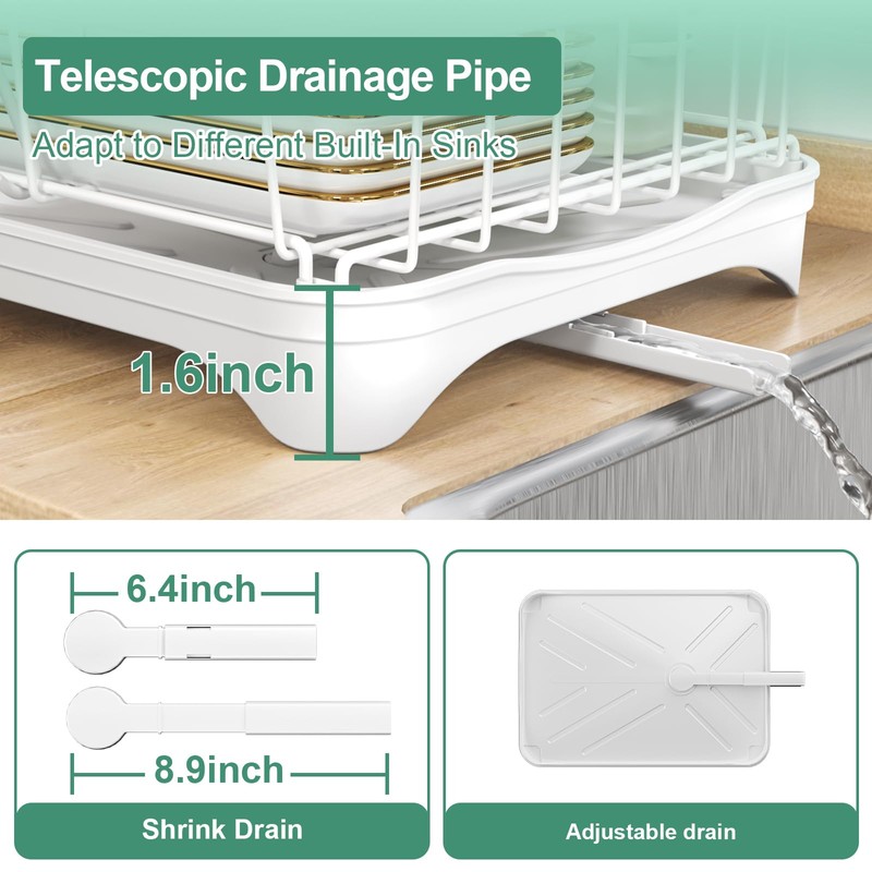 HOMEAILIE Dish Drying Rack, Two-Tier Dish Drying Rack with Utensil