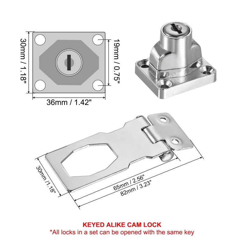 PATIKIL Keyed Hasp Locks, 2 Pack 2.5 Inch Twist Knob
