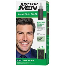 Just For Men Shampoo-In Color (Formerly Original Formula), Gray Hair Coloring for Men - Dark Brown, H-45 (Packaging May Vary)