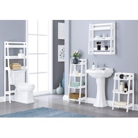UTEX 4-Tier Ladder Shelf, Bathroom Shelf Freestanding, 4-Shelf Spacesaver Open Wood Shelving Unit, Ladder Shelf (White)
