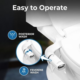 GenieBidet Bidet Attachment for Toilet, Ultra-Slim Self Cleaning Toilet Bidet with Separate Rear & Feminine Cleansing Nozzles, Includes Travel Bidet & 4 Accent Rings (Right-Handed)