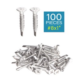 IMScrews 100pcs #8 x 1 Stainless Flat Head Phillips Self Drilling Screws, 410 Stainless Steel Full Thread Sheet Metal Tek Wood to Metal Screws