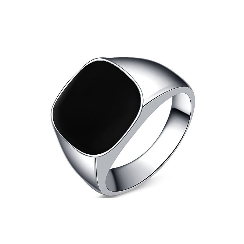 JUDE Stainless SStainless Steel Black Enamel Classical Plain Signet Ring