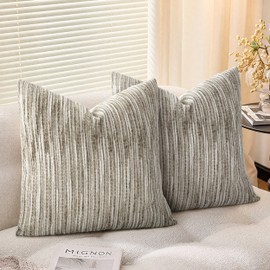 AELS 20x20 Decorative Farmhouse Throw Pillow Covers, Chenille Striped Pillow Case, Set of 2, Boho Textured Cushion Cover for Sofa Couch Living Room (Cover ONLY), Taupe