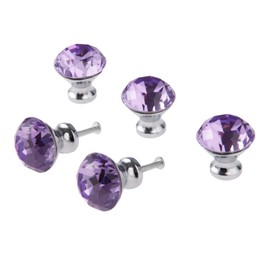 5 Pcs Crystal Diamond Cupboard/Cabinet Dresser/Drawer/Wardrobe Handle Pull, Door Knobs, Purple, Diameter: 1.18''