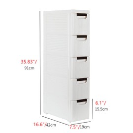 5 Storage Drawer Rolling Cart Organizer and Storage,Plastic Unit on Wheels Narrow Slim Bathroom Storage Cabinet Organizer (5-Tire)