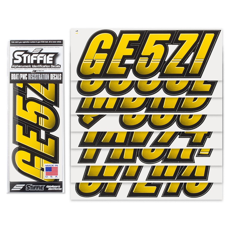 STIFFIE Techtron Yellow/Black 3" Boat & PWC Registration Decals •