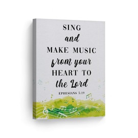 Smile Art Design Sing and make music from your heart to the Lord Ephesians 5:19 Scripture Wall Art Canvas Print Bible Verse Christian Art Religious Inspirational Gift Ready to Hang Made in USA 28x19