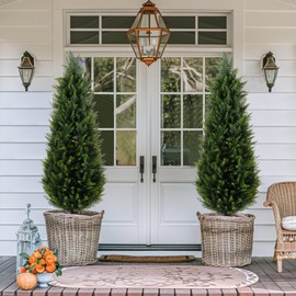 Grooy Artificial Cedar Trees, 3FT Tall Faux Tree Potted Plants with Trunk 36in Fake Cypress Tree for Indoor Outdoor Front Porch Garden Decor-2pack