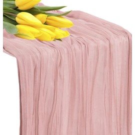 MDS Pack of 3 Cheesecloth Table Runner 35x120 Inch, 10FT Long Gauze Cheese Cloth Table Runner for Wedding Party Birthday Bridal Shower Farmhouse Garden Boho Rustic Table Decoration - Blush Pink