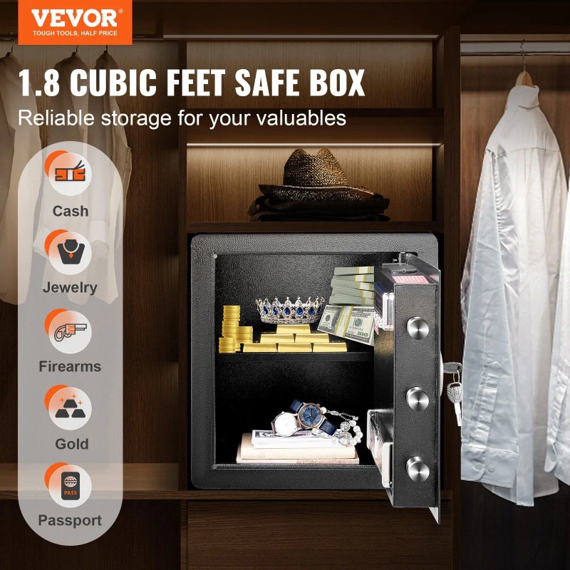 1.8 Cubic Feet Home Safe Steel Storage 15.75x13x16.9 Inch for