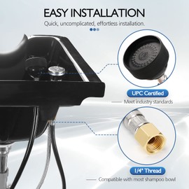 LukLoy Cabezal rociador de tazón de champú certificado UPC con manguera de goma negra, pieza de repuesto profesional para fregadero de salón para salón, peluquería, spa, hilo de 1/4 pulgadas