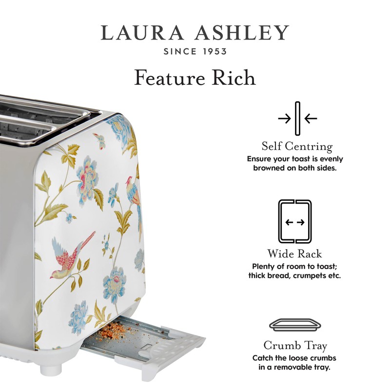 VQ Laura Ashley Elveden White Stainless Steel 2 Slice Toaster