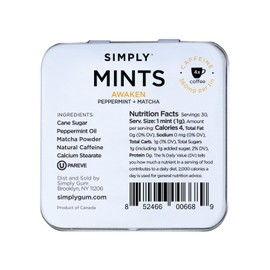 Simply Mints | Caffeinated Breath Mints- Awaken (Caffeine + Peppermint + Matcha) | Pack of Six (180 Pieces Total) | Microdose Caffeine + Breath Freshening + Aspartame-Free + Vegan + non-GMO