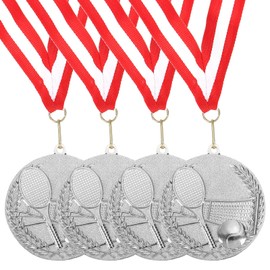 MECCANIXITY Tennis Medals 2.7 Inch, Silver Award Medals with Neck Ribbon for Team Sports Games Competitions Party Favors 4 Pieces