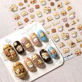 Dedyel Cute Nail Stickers 5D Embossed Cartoon Kawaii Animal Self-Adhesive Nail Decals for Women Girls Kids Nail Art Decoration