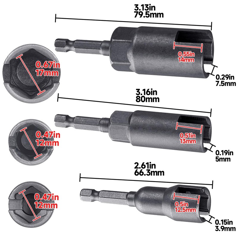 SmallCat 3 PCS Large Slotted Hurricane Wingnut Driver, 1/4" Hex