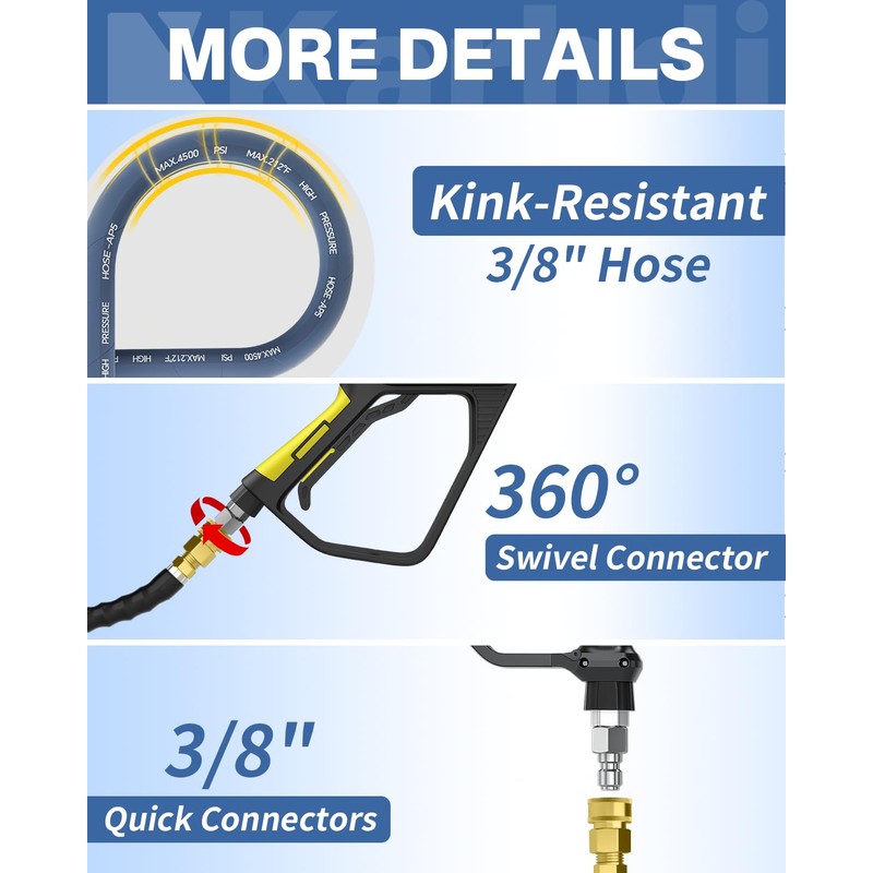 KARHDIR Pressure Washer Hose 50FT 3/8" for Cold and Hot