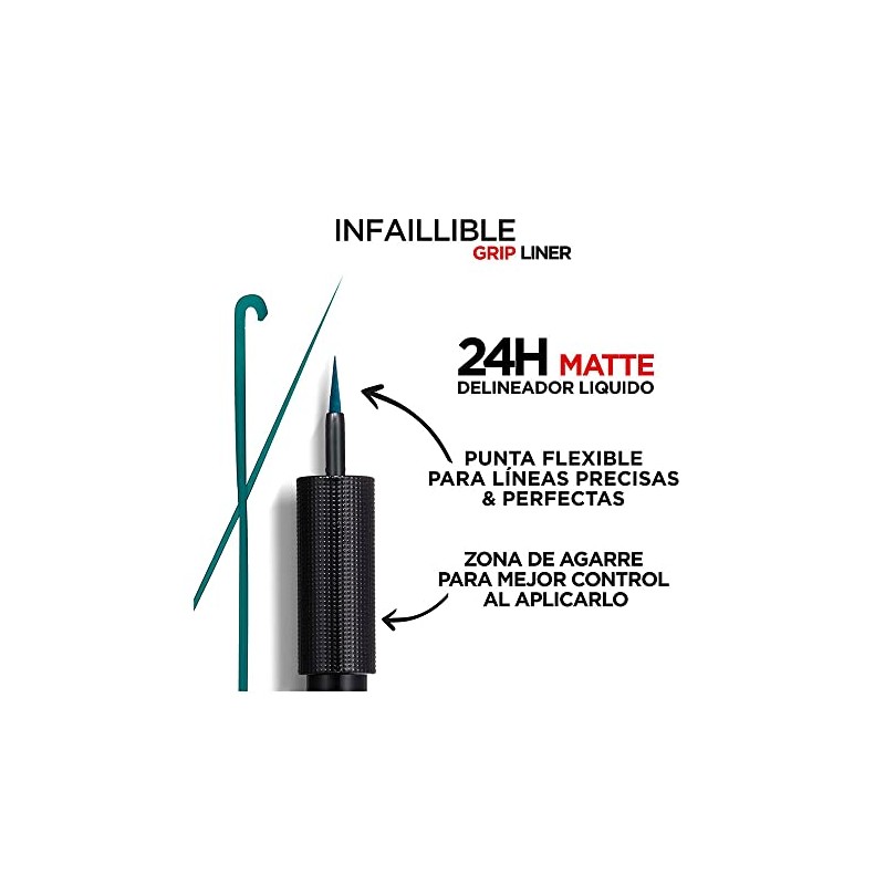L'OREAL PARIS Delineador de Ojos, Infallible Liquid Matte, 04 Emeraude,