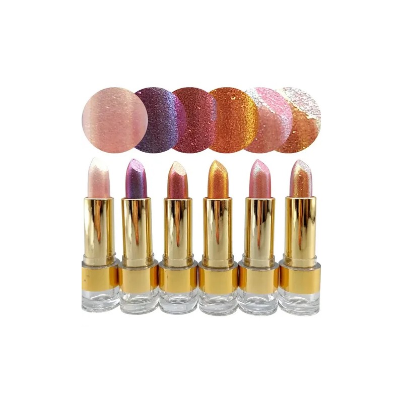 Labial Kit6 Lipstick Brillo Color Tornasol Maquillaje Rococo