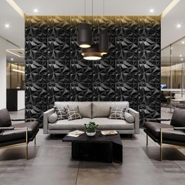 STICKGOO 12 Pack 3D Wall Panels for Interior Wall Decor, Black Wood Textured Accent Wall Panels, 19.7" x 19.7" 3D Wall Decor Covering Panels for Living Room, TV Wall Background