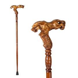 Hand Carved Wooden Walking Cane with Ergonomic Handle and Rubber Tip for Men and Women - Fashionable Unique Walking Stick for Seniors - 37 inch (Leopard)
