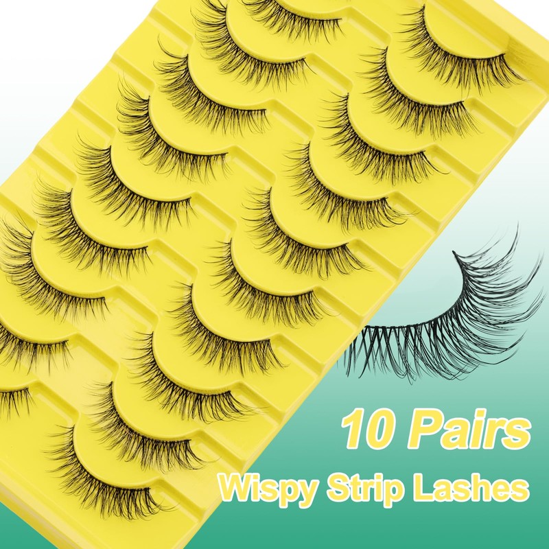 GEMERRY False Eyelashes, 10 Pairs, Soft Faux Mink Eyelashes, Fluffy