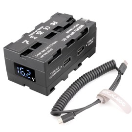 KOCACKOO Type-C to NP-F550/970/770 Double-Sided Dummy Battery with Voltage Display and Type-C Input/Output Port for Atomos Ninja/Shinobi Monitors, Wireless Video Transmission, LED Lights, etc