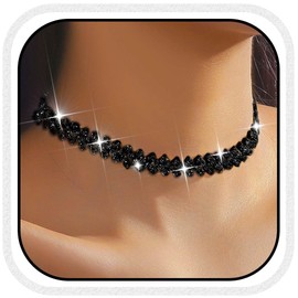 Fashband Rhinestone Choker Necklace Diamond Row Necklaces Sparkly Crystal Necklace Chain Jewerly Prom Accessories for Women (Black)