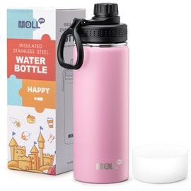 Mollcity Water Bottle with Spout Lid-18 oz Stainless Steel Vacuum Insulated Wide Mouth Sports Flask-Reusable Metal Leak Proof Travel Water Bottle for Girls, BPA-Free(Purple Pink)