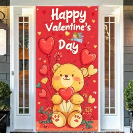 Blissyard Valentine'S Day Door Cover Romantic Cute Bear Valentine'S Day Banner 71 * 35inchs Party Shooting Background Door Frame House Door Valentine'S Day Party Door Hanging Decoration