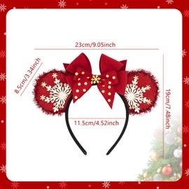 Christmas Headband, Christmas Mouse Ears Headband for Women Girls Snowflake Christmas Ears Bow Hair Hoop Cute Xmas Hair Accessories for Xmas Holiday Party Decoration Y7XHMQFG