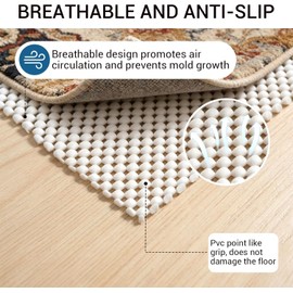 Non Slip Rug Pad Gripper for Hardwood Floors, 5x7 FT Anti Slide Rug Underlay, Eco Safe Odor Free, Cushioned Floor Protector, Cut-to-Size Multi-Purpose Pad