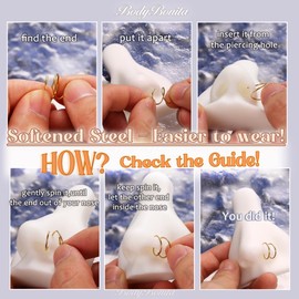 BodyBonita 2Pcs Silver Softened 316L Stainless Steel Double Hoop Nose Ring for Single Piercing 20G Bendable Twist Spiral Nose Rings Hoops for Women 8 mm