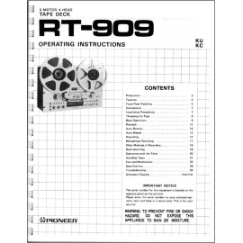Pioneer RT-909 Reel to Reel Tape Deck Owners Manual