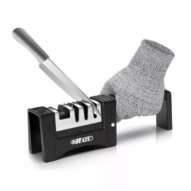 SHRATE 4-in-1 Foldable Knife Sharpener Scissors Sharpening Tool AND Cut-Resistant Glove