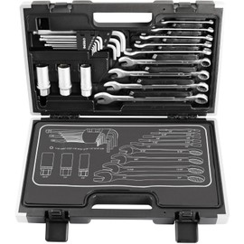 TECPO Inch Tool Nuts 92-Piece Socket Spanner Set 1/4 Inch 3/8 Inch + LED Workshop Lamp