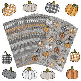 Hotop 480 Pcs Pumpkin Stickers for Kids Fall Thanksgiving Autumn Stickers Farmhouse Rustic Pumpkin Stickers Buffalo Plaid