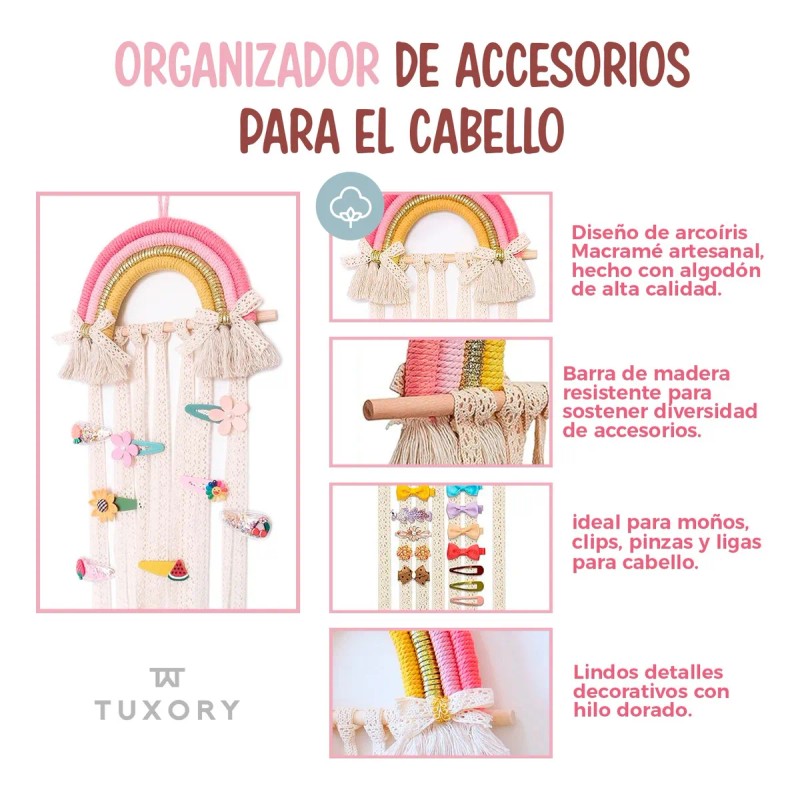 Organizador Macramé Arcoíris Para Moños Decoración Niña