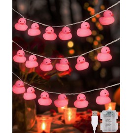 AceList Pink Rubber Ducks String Lights, 20 LED Valentines Rubber Duck Can Squeezable and Sound-Enabled, Jeep Ducks for Ducking Kids Room, Party, Proposal, Wedding, Nursery