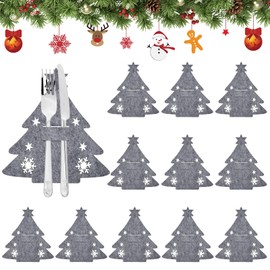 KOIROI Cutlery Holder Christmas Felt, Pack of 12 Christmas Cutlery Bags, Cutlery Holder Christmas, Christmas Tree Pattern, Christmas Decoration Table, Cutlery Bag Felt for Christmas Table Decoration