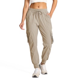 smawell Women's Cargo Joggers Quick Dry Water Resistant Hiking Pants for Women High Waisted Outdoor Pants Khak L Khaki