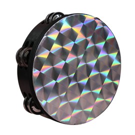 Tambourine Double Row Percussion Jingles Hand Instrument Toy for Party Performance 10in Black