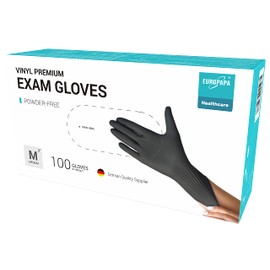 EUROPAPA® 100 x Vinyl Gloves, Disposable Examination Gloves, Latex-Free, Powder-Free, Vinyl Gloves, Size S, M, L and XL available (Black Premium, M)